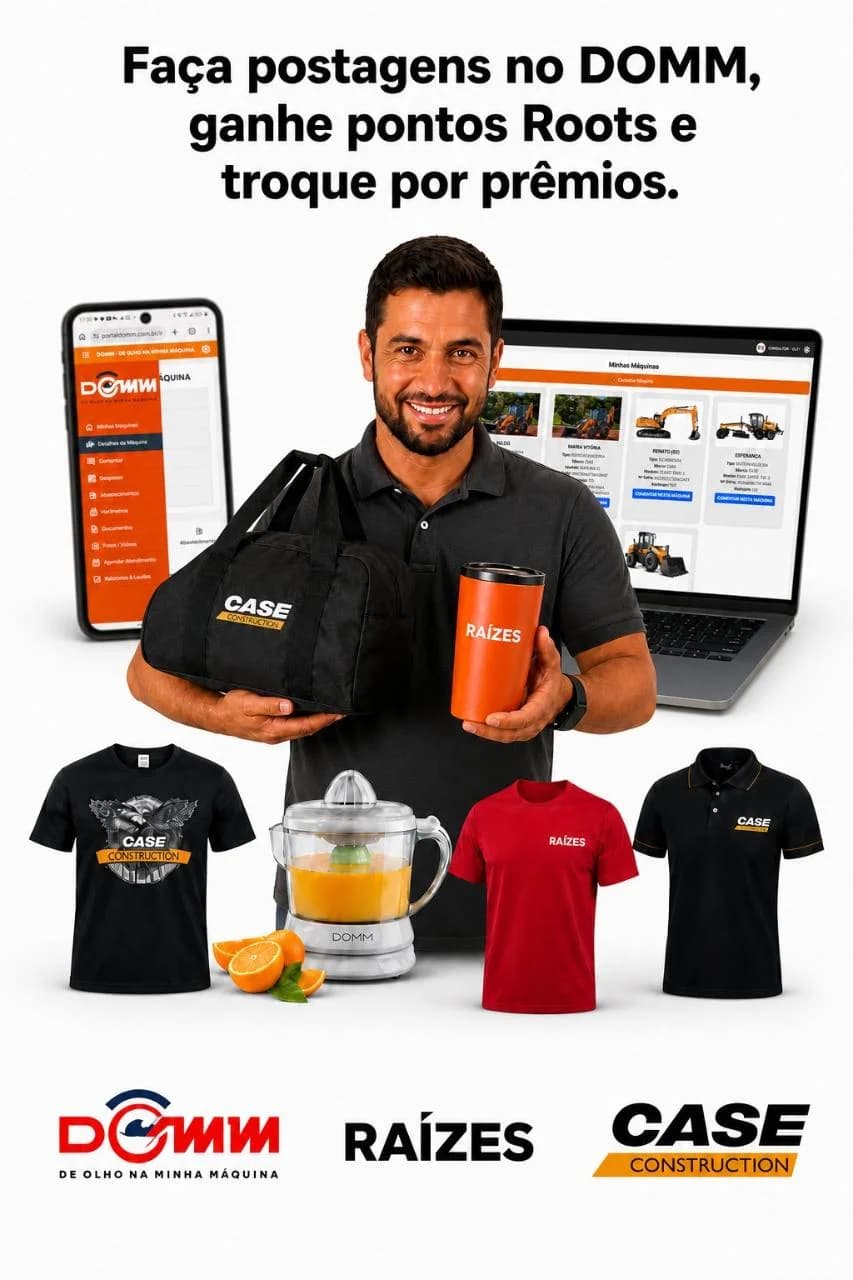 Campanha de postagens no DOMM com pontos Roots e exemplos de prêmios Raízes e CASE